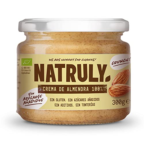 NATRULY Crema de Almendras Orgánica Crunchy, Mantequilla de Almendras Sin Azúcar, Sin Gluten, Sin Aceite de Palma - 300g