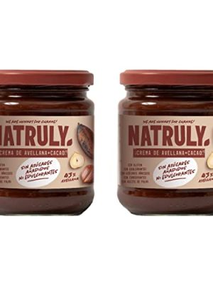 NATRULY Crema de Avellanas y Cacao Sin Azúcar y Sin Edulcorantes, con Fibra de Achicoria, 43% Avellana (Pack 2*285g)