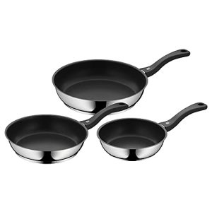 WMF Juego de 3 sartenes antiadherentes Devil 20-24-28 cm, de acero inoxidable y revestimiento antiadherente para todo tipo de cocinas incluido inducción, sin PFOA, Color Negro